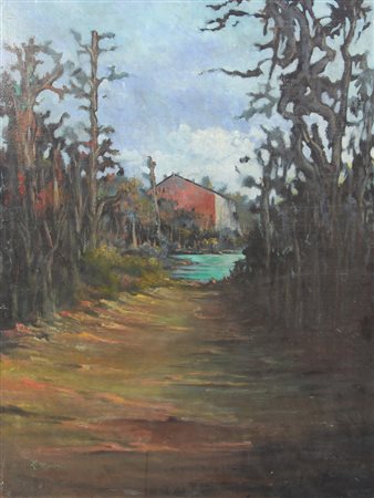 Ignoto, Paesaggio, olio su tavola, cm. 80x60, firmato "L. Marini" in basso a...