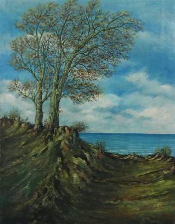 Ignoto, Veduta Marina, olio su tavola, cm. 80x60, firmato "L. Marini" in...