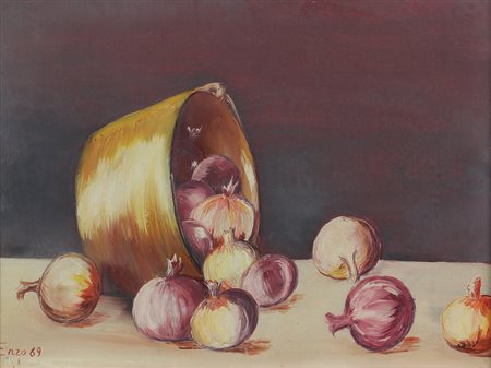 Enzo Cacciatori, Nature Morte, 1969-1970, lotto di 2 oli su tela, cm. 30x40...