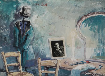 Giuseppe Zecchillo, Senza titolo, 1959, olio e collage su tavola, cm. 24x33,...