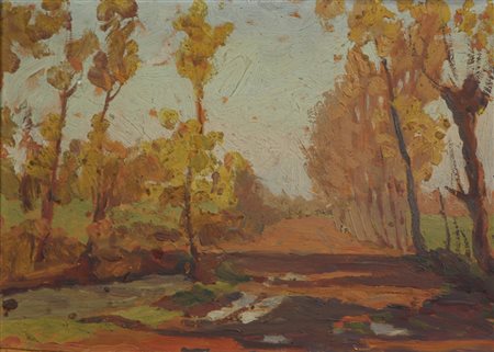Luigi Zago, Studio d'Autunno, olio su tavola, cm. 18,5x27, firmato e...