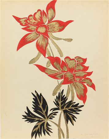 Carlo Ravagnan, Fiori, tecnica mista su carta, cm. 44x34,5, firmata in basso...