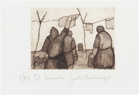 Guido Bertuzzi, Il Bucato, incisione su carta, cm. 35x50 (lastra cm....