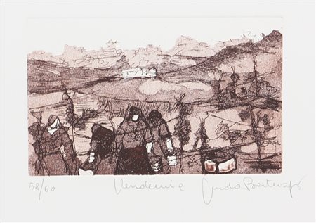 Guido Bertuzzi, Vendemmia, incisione su carta, cm. 35x50 (lastra cm....