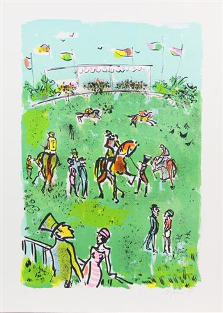 Franco Rognoni, Partita di Polo, litografia su carta, cm. 70x50, es. 9/150,...