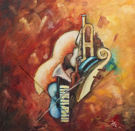 Giuseppe Ellul Cardone, Sinfonia, 2015, olio e marmo su tavola, cm. 50x50,...