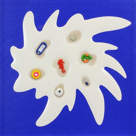 Renzo Nucara, Bang 10-37, 2011, resine, oggetti, colore serigrafico, carta e...