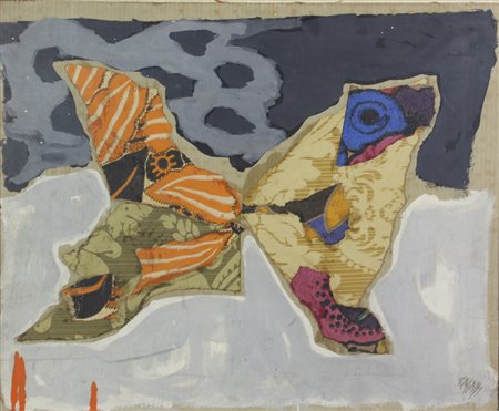 Ignoto, Senza titolo, tecnica mista e collage su cartone, cm. 50x60, firmata...