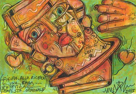 Martino Delego, Figura.. alla.. ricerca..., 2015, tecnica mista su carta, cm....