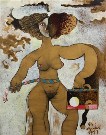 Gigi Degli Abbati, Senza titolo, 1983, tecnica mista su carta applicata su...