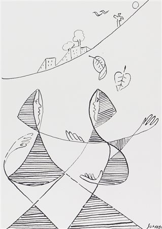 Làopold Survage, Senza titolo, 1970, china su carta, cm. 21x14,5, firmata in...