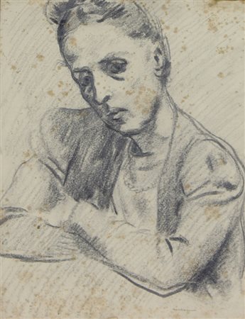 Francesco Messina, Ritratto, disegno su carta, cm. 29,5x22,5, firmato in...