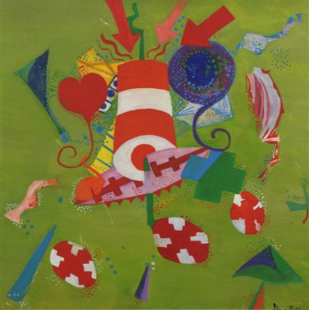 Clemen Parrocchetti, Senza titolo, 1972, olio su tela, cm. 50x50, firmato e...