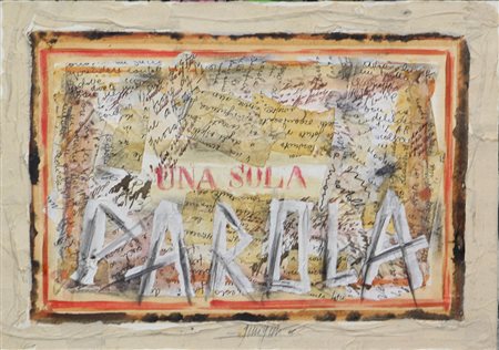 Gino Gini, Una Sola Parola, 1966, tecnica mista e collage su tela, cm. 30x40,...
