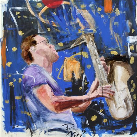 Alfredo Pini, By Night, 2009, olio su cartoncino, cm. 52,5x50,5, firmato in...