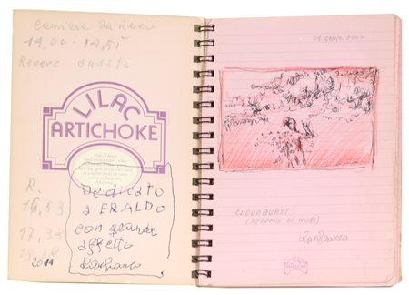 Lanfranco, Quaderno di Schizzi con 23 Disegni e appunti, cm. 15x11, firmato e...