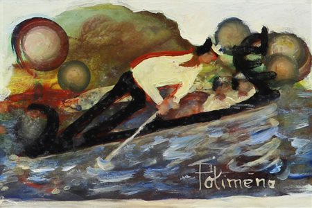 Polimenà, Gondole a Venezia, olio su carta, cm. 10x15, firmato in basso a...