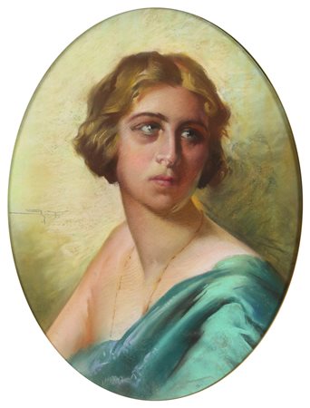 Giorgio Taddei, Ritratto, pastelli su carta, cm. 60x46, firmato a sinistra