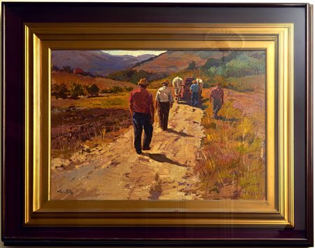 Angelo Volpe, Ritorno dalla vendemmia, Olio su tela, cm. 50x70, Firma in...