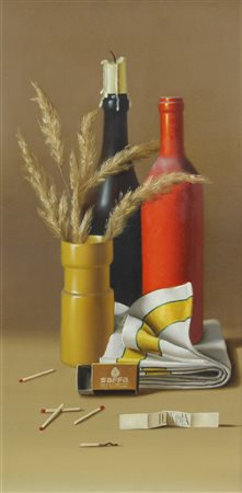 D. Noga, Natura Morta, olio su faesite, cm. 60x30, firmato in basso a destra,...