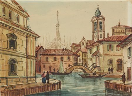 Ignoto, Senza titolo, acquerello su cartoncino, cm. 16x21,5, firmato "Sessa...