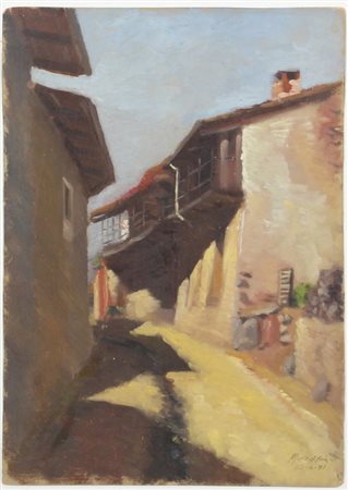 Ignoto, Strada di Paese, 1931, olio su cartone, cm. 45x31,5, firmato...