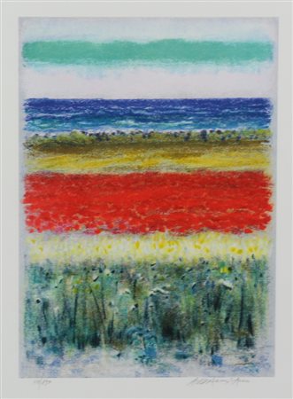 Natale Addamiano, Senza titolo, litografia su carta, cm. 50x35, es. 111/150,...