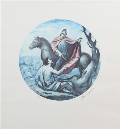 Silvio Consadori, San Martino, litografia su carta, cm. 65x60, es. 43/99,...