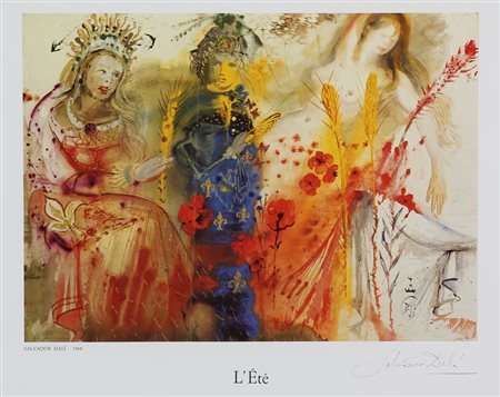 Salvador Dalì, L'ètè, 1968, stampa su carta, cm. 35x46, firmata in lastra in...