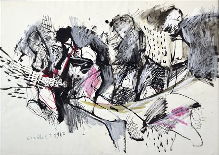 CINTOLI CLAUDIO Imola 1935 - Roma 1978 Schizzi di memoria 1960 tecnica mista...