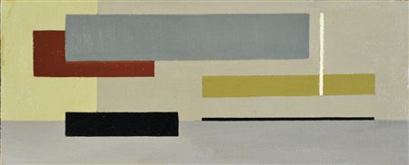 SOLDATI ATANASIO Parma 1896 - 1953 Composizione 1935 olio su tela 16,5x39...