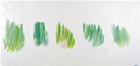 NIGRO MARIO Pistoia 1917 - Livorno 1992 Orme 1987 olio su tela 100x207 firma...