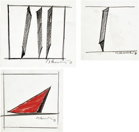 STACCIOLI MAURO Volterra 1937 senza titolo 1991 lotto di 3 tecniche miste su...