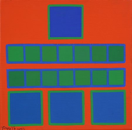 Achille Perilli, Senza titolo, 2012, olio su tela, cm. 20x20, firmato e...