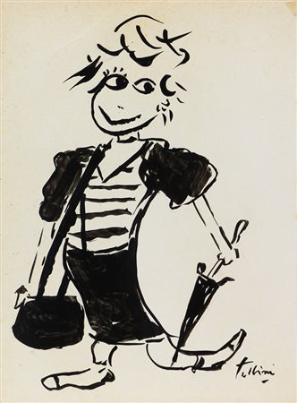 Federico Fellini, Senza titolo, china su retro di copertina del libro...