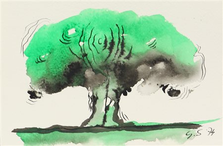 Graham Sutherland, Senza titolo, 1974, tecnica mista su carta, cm. 14,5x21,...