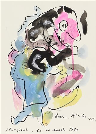 Pierre Alechinsky, Senza titolo, 1998, tecnica mista su cartoncino, cm....