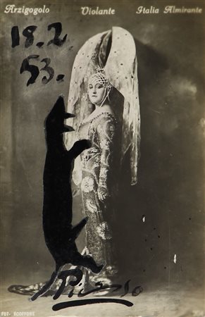 Pablo Picasso, Senza titolo, 1953, china su cartolina, cm. 13,5x8,7, firmata...