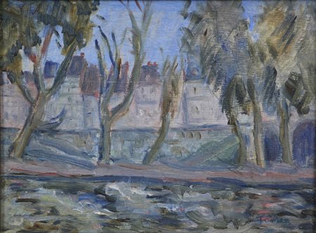 Fiorenzo Tomea, Parigi, olio su tavola, cm. 25x33,5, firmato in basso a...