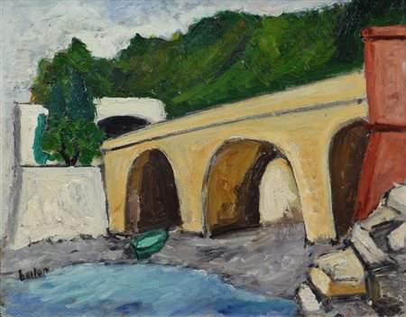 Piero Buitoni, Ponte, olio su faesite, cm. 40x50, firmato in basso a...