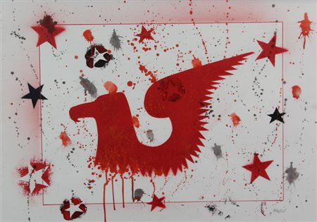 Franco Angeli, Frammenti, 1983, tecnica mista su carta, cm. 70x100, firmata...