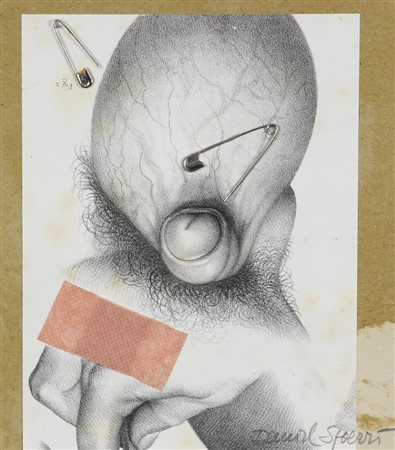 Daniel Spoerri, Senza titolo, collage, cm. 21x19, firmato in basso a destra,...