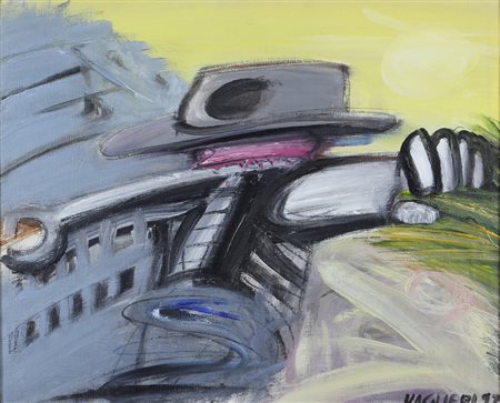 Tino Vaglieri, Figura al Confine della città, 1997, olio su tela, cm....