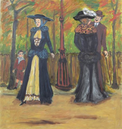 Piero Buitoni, Promenade, olio su tela, cm. 90x80, certificato di autenticità...