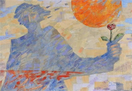 Giampaolo Talani, L'Ombra Blu con la Rosa, 2011, olio su tela di juta, cm....