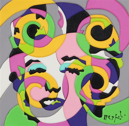 Ugo Nespolo, Vortex, acrilico su legno intagliato, cm. 24x24, firmato in...