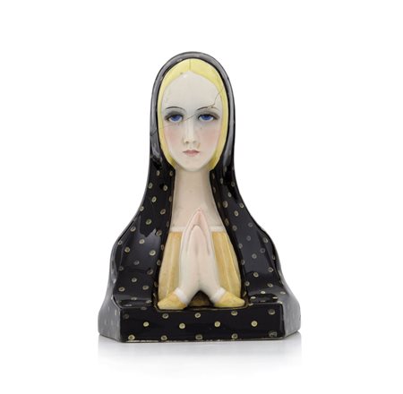 LENCI FIGURA "MADONNA" IN CERAMICA, LENCI, P.BOLOGNA, 1933, decoro policromo;...