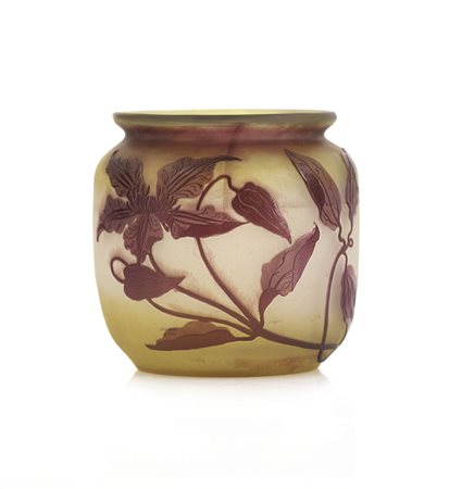 GALLE' VASO IN VETRO DOPPIO, GALLE', 1900 CA., globulare con decoro a...