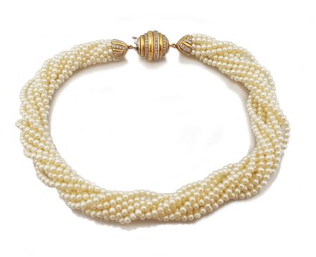 COLLANA COLLANA. A dieci fili torchon in perle coltivate di mm 4 ca. con...