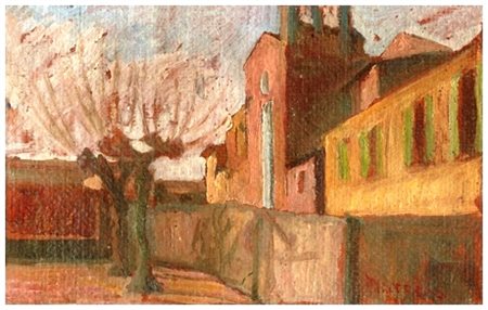 SANTI MACCHIA Pisa 1884 - Pisa 1964 Il Carmine Olio su cartone 17 x 27. Firma...